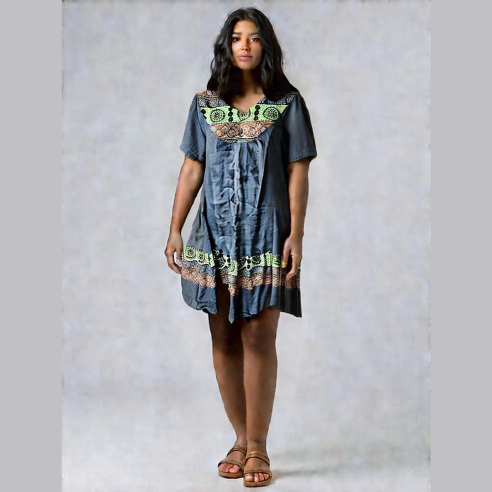 National Bohemian Print Cotton Dress 1X